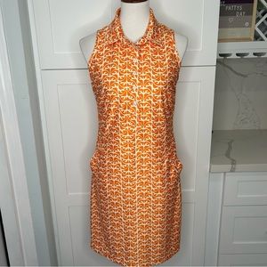 Orange and White Sleeveless Halter Mini Dress